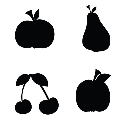 fruit silhouette black vector on white backgroundのイラスト素材