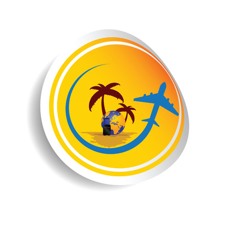 sticker travel with airplane color vector illustrationのイラスト素材