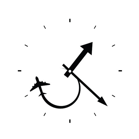 clock with airplane black art のイラスト素材