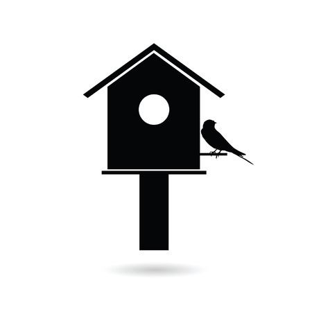 birdhouses with sparrow black vector silhouetteのイラスト素材