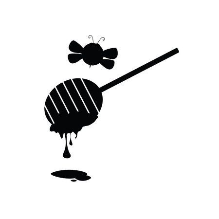 bee and honey vector in black silhouetteのイラスト素材