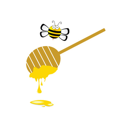 bee and honey vector in colorful on white backgroundのイラスト素材