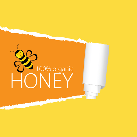 bee with honey yellow tearing paper vector in colorfulのイラスト素材