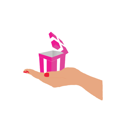 box gift pink in hand vector in colorfulのイラスト素材