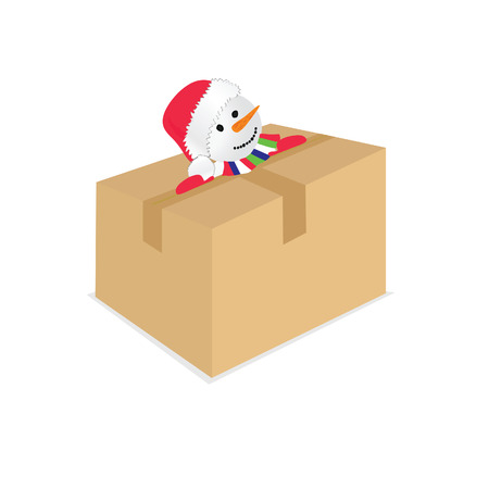 snowman with paper box Christmas art illustrationのイラスト素材