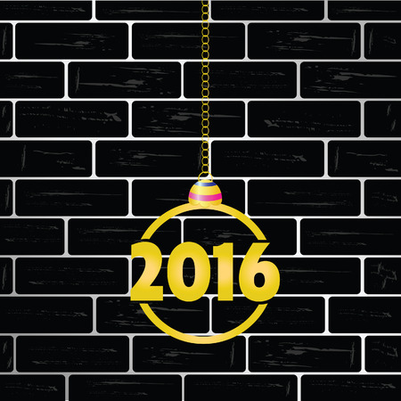 black brick wall with gold 2016 ball illustrationのイラスト素材