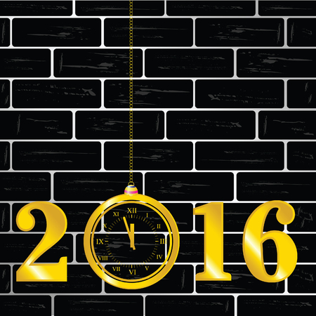 happy new year 2016 with clock on brick wallのイラスト素材