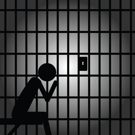 man in jail illustration black silhouetteのイラスト素材