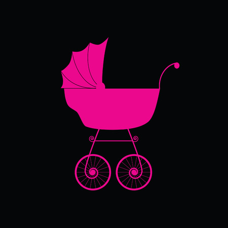 baby carriage pink on blackのイラスト素材