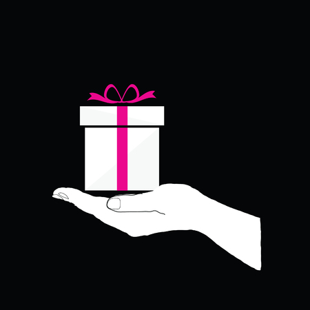 gift box in hand on black backgroundのイラスト素材