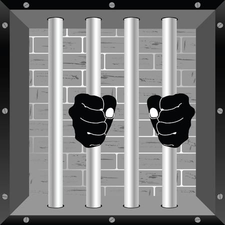 prison window with hands on the bars illustrationのイラスト素材