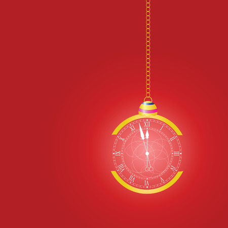 christmas clock vector on red backgroundのイラスト素材