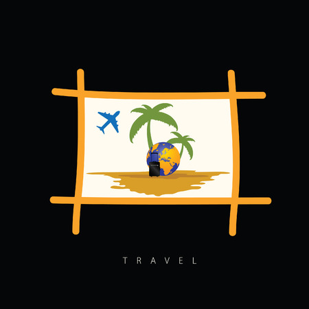 frame in orange with travel illustration on black backgroundのイラスト素材