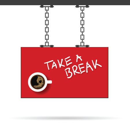 cup of coffe hot illustration on red signboardのイラスト素材