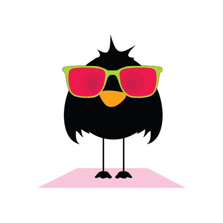 bird with sunglasses illustration in colorfulのイラスト素材