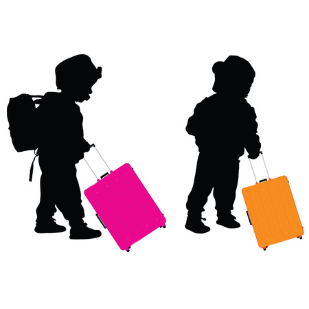 child with travel baggage illustration silhouetteのイラスト素材