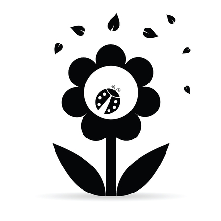 flower with ladybug illustration in blackのイラスト素材