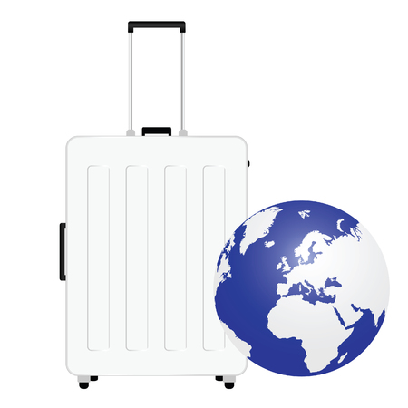 travel baggage with planet earth illustration in colorfulのイラスト素材
