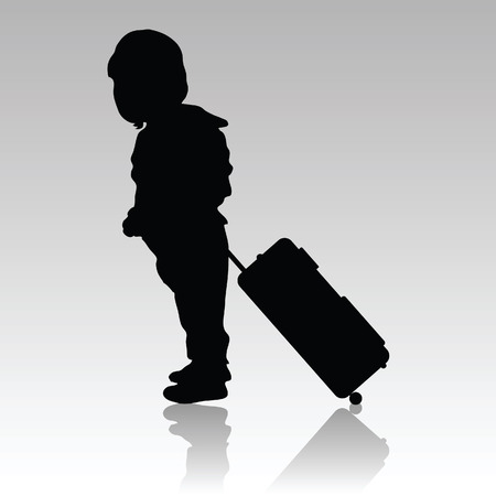 child travel with bag silhouette illustration on greyのイラスト素材