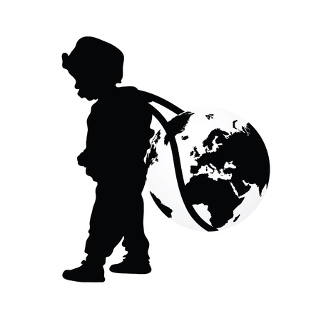 child wears planet earth black illustration silhouetteのイラスト素材