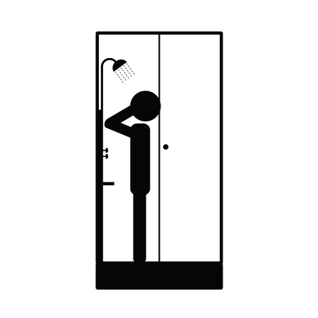 shower head with man black illustrationのイラスト素材