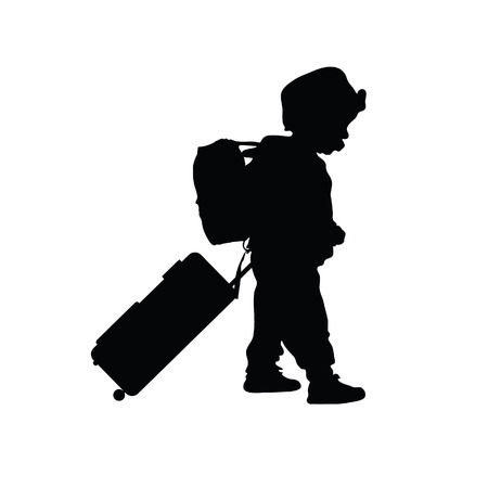 child with travel bag black illustration silhouetteのイラスト素材