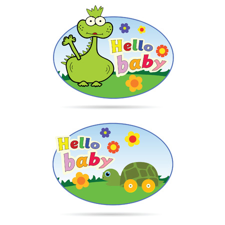 stickers for babies with dino and turtle illustration in colorfulのイラスト素材