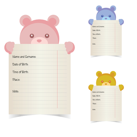 baby name paper with teddy illustration in colorfulのイラスト素材