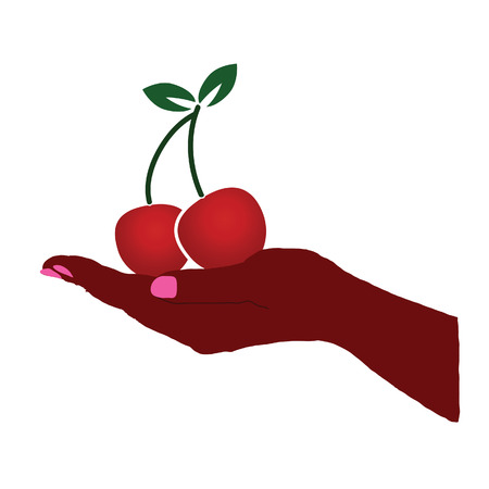 cherry fruit in hand illustration in colorfulのイラスト素材