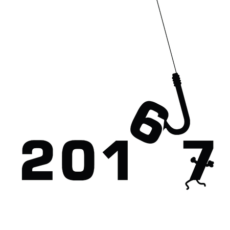 year 2017 on hook illustration in black color