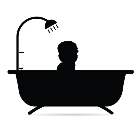 child in bathtub illustration silhouetteのイラスト素材