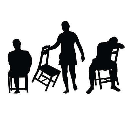 man with chair silhouette illustration in black colorのイラスト素材