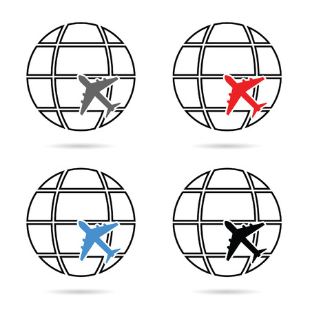 planet with airplane travel set illustrationのイラスト素材