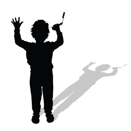 boy barber silhouette illustration in black colorのイラスト素材