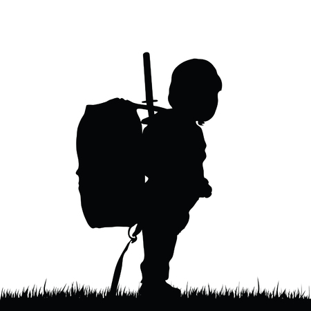 child with samurai sword black illustration in natureのイラスト素材