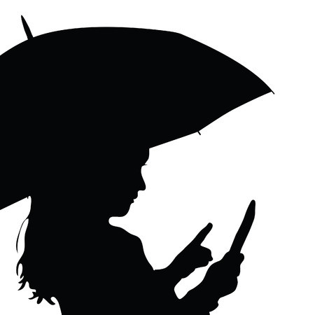 child with umbrella silhouette illustration in blackのイラスト素材