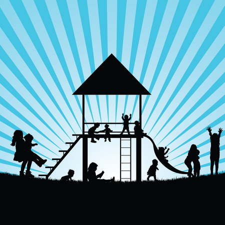 children on toboggan and gadgets for play illustration silhouetteのイラスト素材