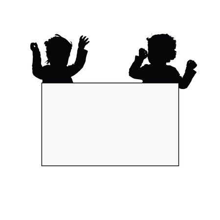 children happy with card silhouette illustrationのイラスト素材