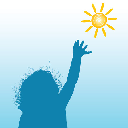child with sun silhouette illustration in colorfulのイラスト素材