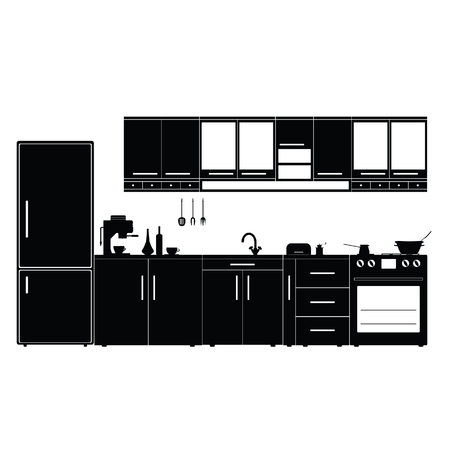 kitchen with furniture black color illustrationのイラスト素材