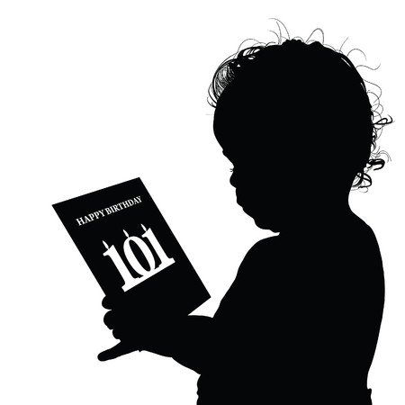 child birthday black silhouette illustration with cardのイラスト素材