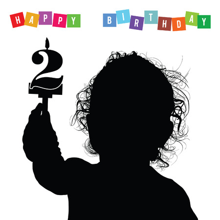 child birthday silhouette illustration with candleのイラスト素材