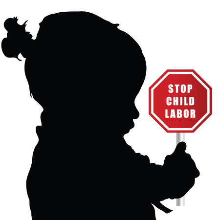 child with stop humain trafficking sign illustration sillhouetteのイラスト素材