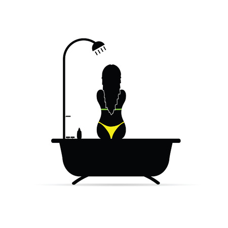 girl shower in colorful bikini silhouette illustrationのイラスト素材
