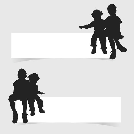 children siting on white banner set art illustrationのイラスト素材