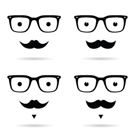 face man with mustache set in black color illustrationのイラスト素材