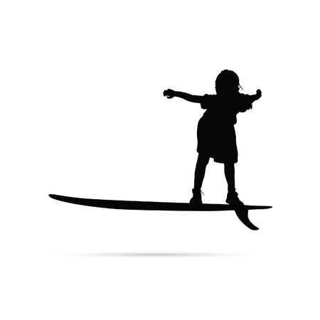 child happy silhouette with surfboard in black color illustrationのイラスト素材