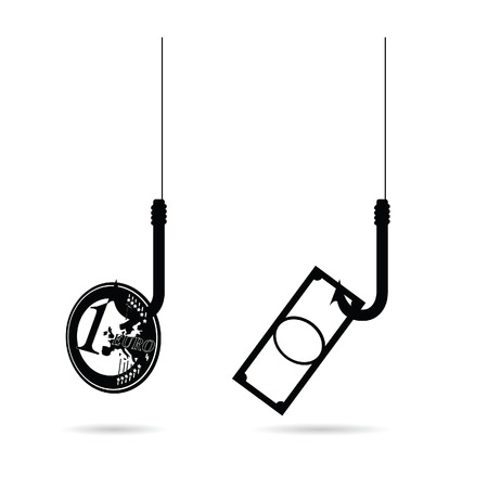 euro and money on hook in black color illustrationのイラスト素材