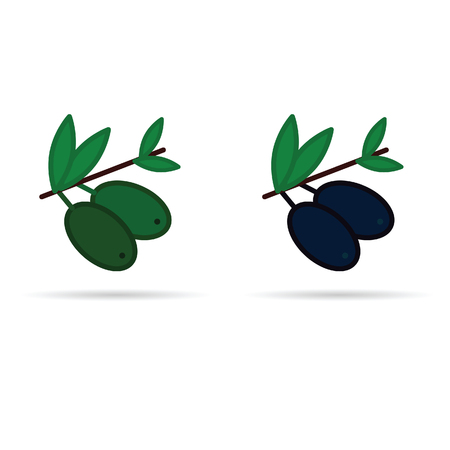 olive green and black color food illustration on whiteのイラスト素材