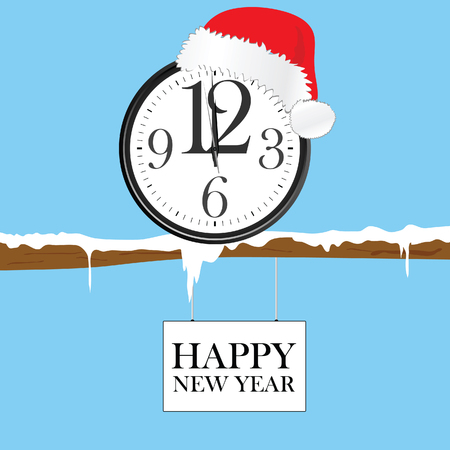 new year clock with red christmas hat illustration in colorfulのイラスト素材